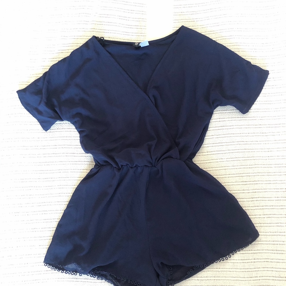 h&m navy chiffon romper